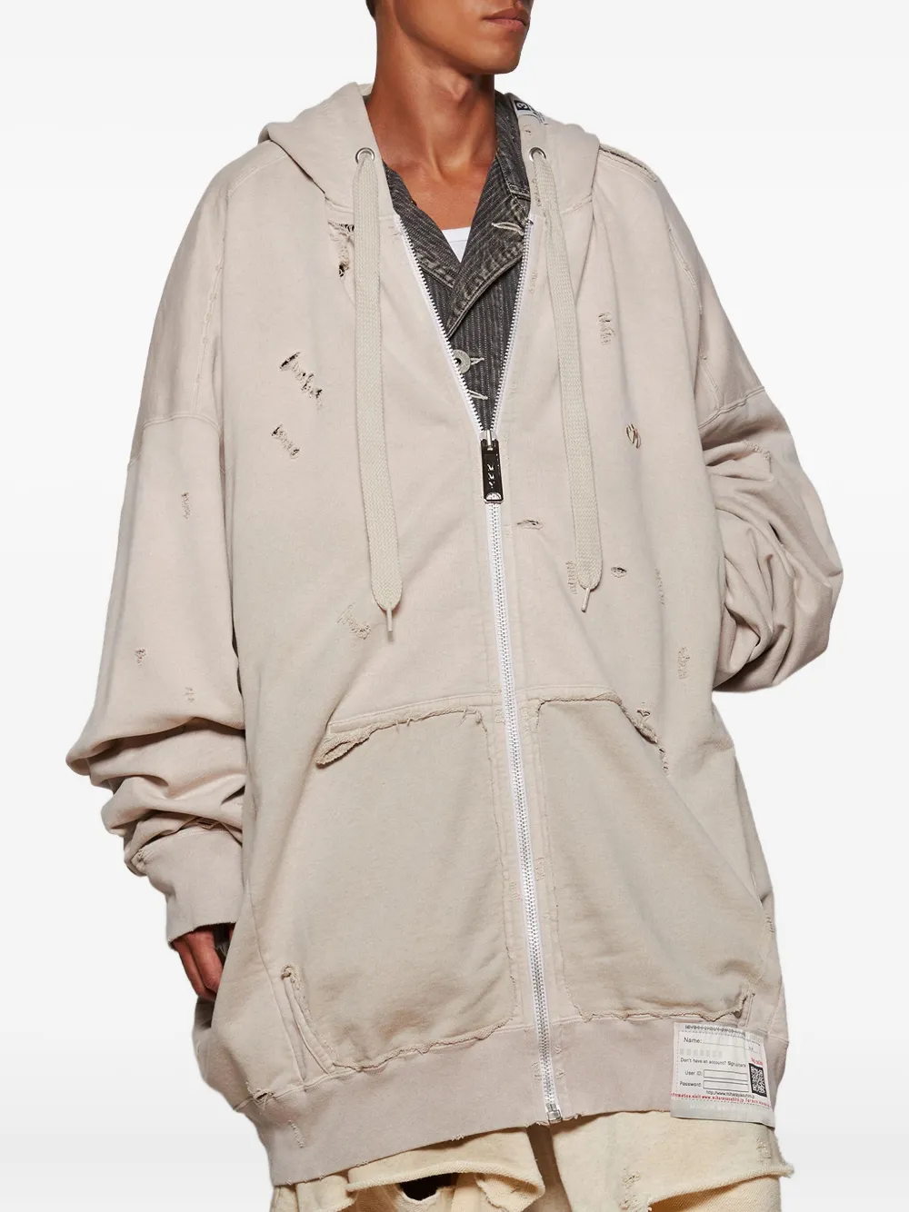 Miharayasuhiro Distressed Zip-up Hoodie In Neutral