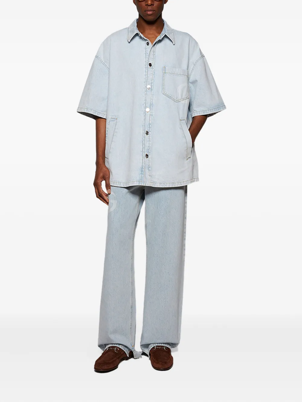 Gucci short-sleeve denim shirt Blauw