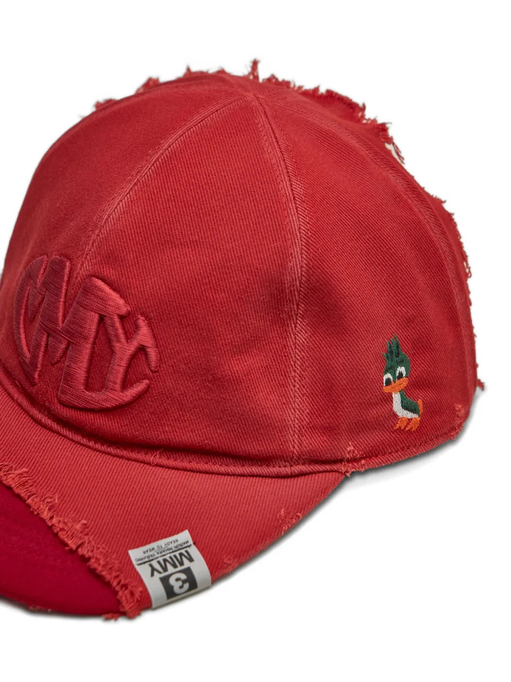 Miharayasuhiro Embroidered-logo Frayed-detail Trucker Cap In Red