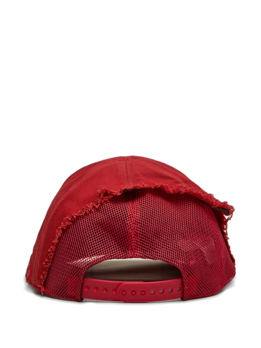 Miharayasuhiro Embroidered-logo Frayed-detail Trucker Cap In Red