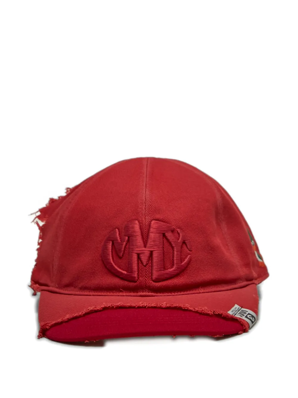Miharayasuhiro Embroidered-logo Frayed-detail Trucker Cap In Red