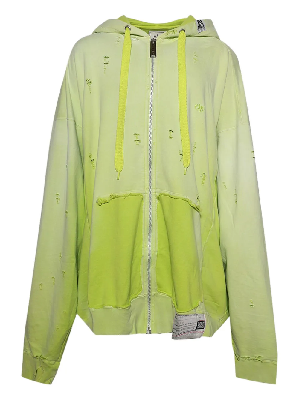Maison MIHARA YASUHIRO distressed zip-up hoodie | Yellow | Image 1