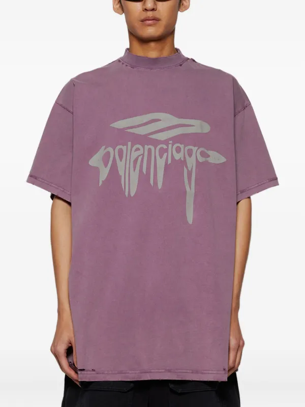 Tシャツ・カットソー *BALENCIAGA* Medium Fit Logo Short Sleeve T-Shirt Fade Purpl Balenciaga Back T-shirt Medium Fit in Purple/grey