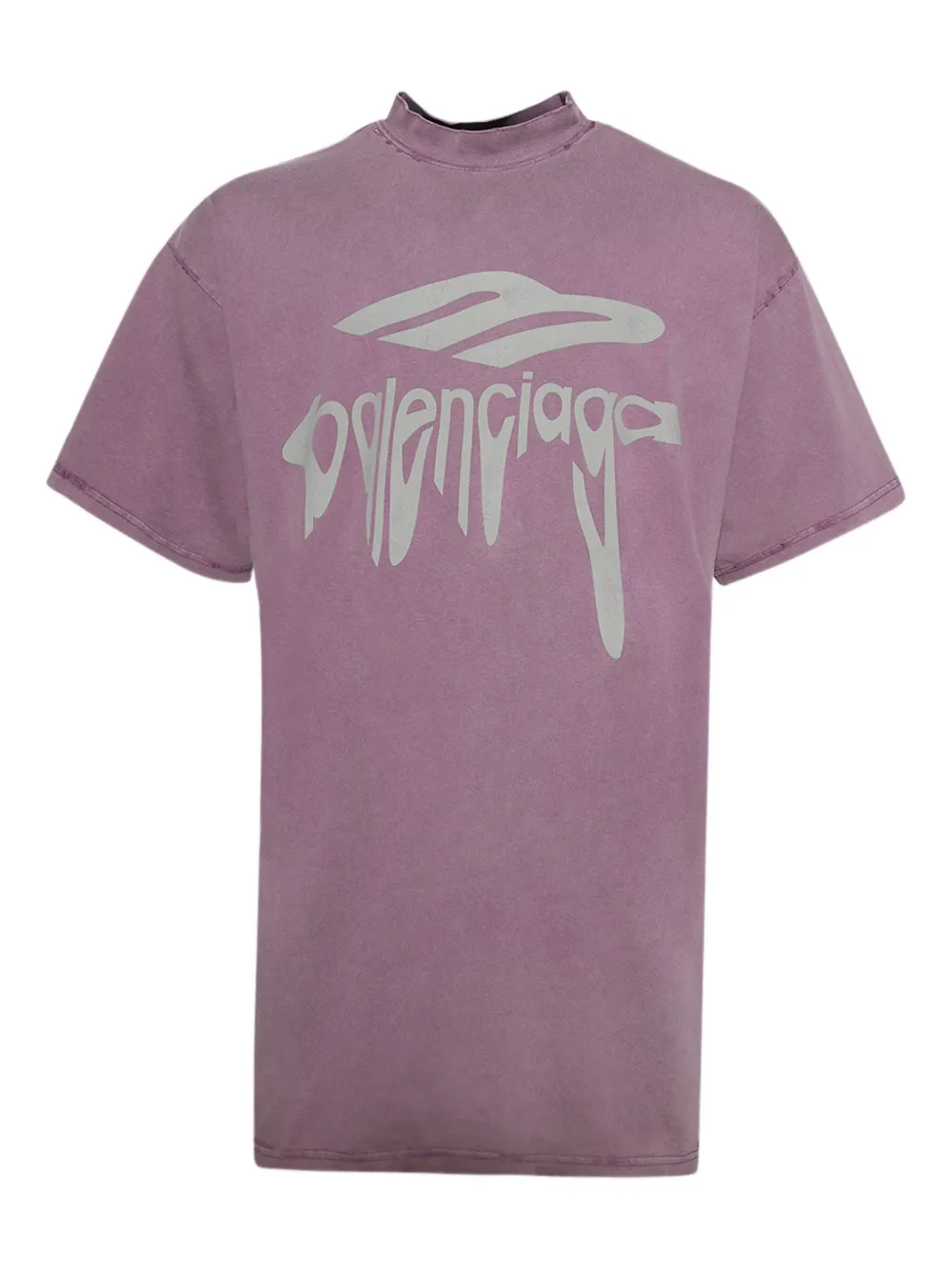 Balenciaga logo-print mock-neck t-shirt - パープル Balenciaga logo-print mock-neck t-shirt - パープル