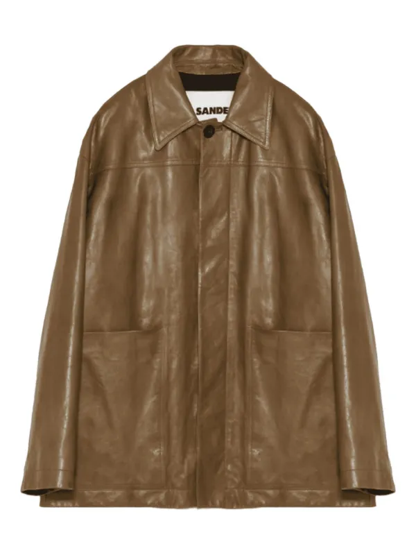 JIL SANDER レザーテーラードジャケット ダークブラウン Jil Sander レザージャケット | ブラウン | FARFETCH JP