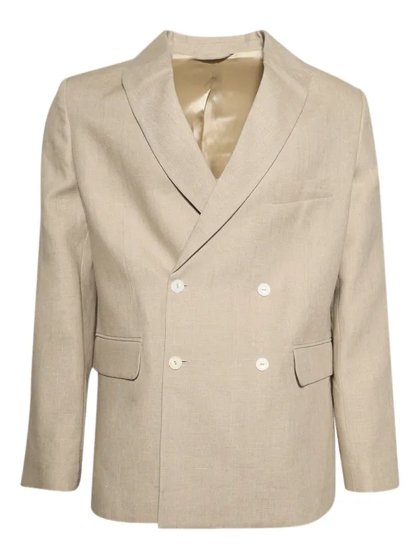 Bode Linen Double-breasted Blazer in Neutrals