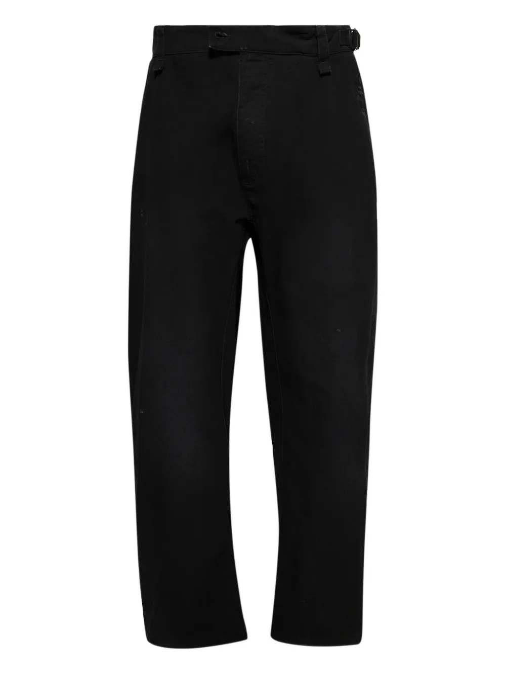 buckle-fastening drop-crotch trousers