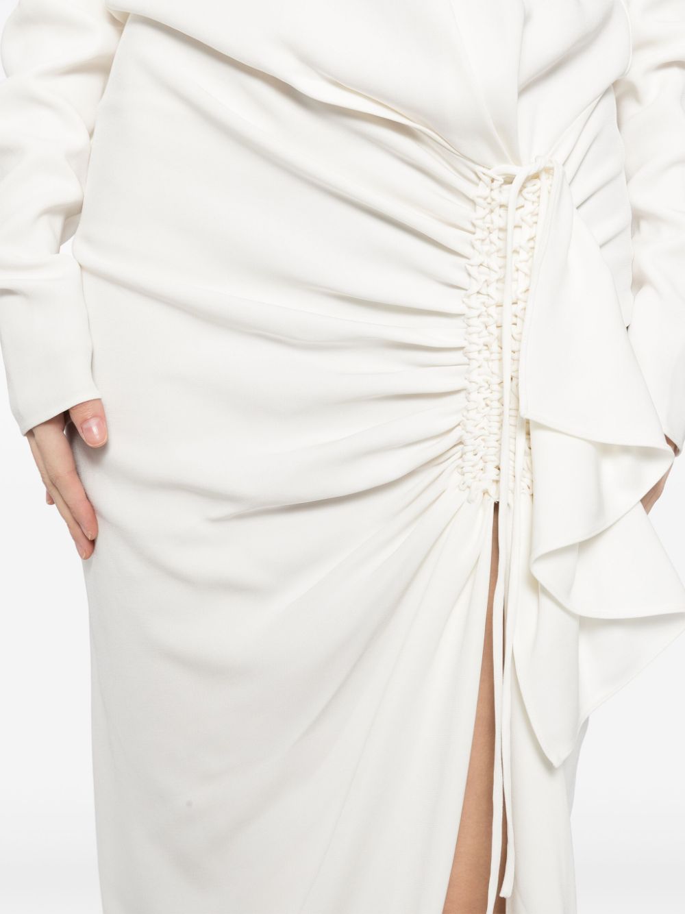 Shop Christopher Esber Ruched Long Sleeve Dress In White