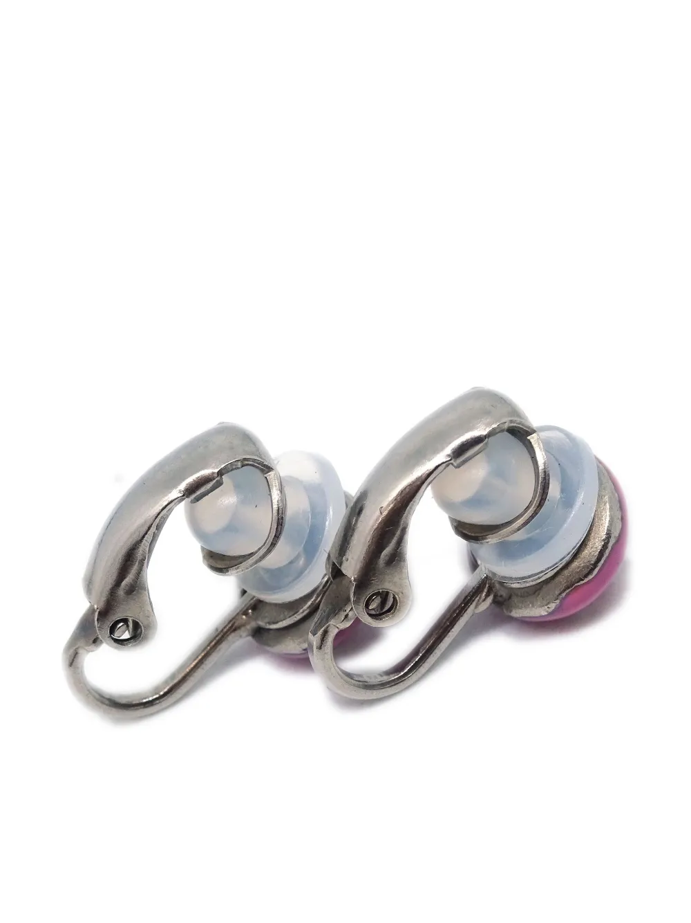 Pre-owned Chanel 2003 Cc Button Clip-on Earrings In Silver