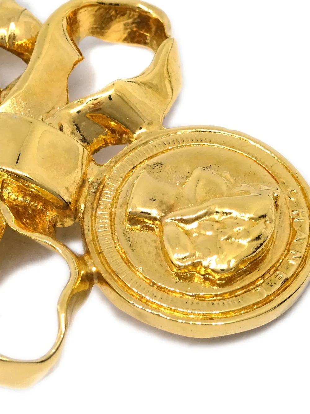 Pre-owned Chanel 1990-2000s Bow Mirror Brooch In Gold