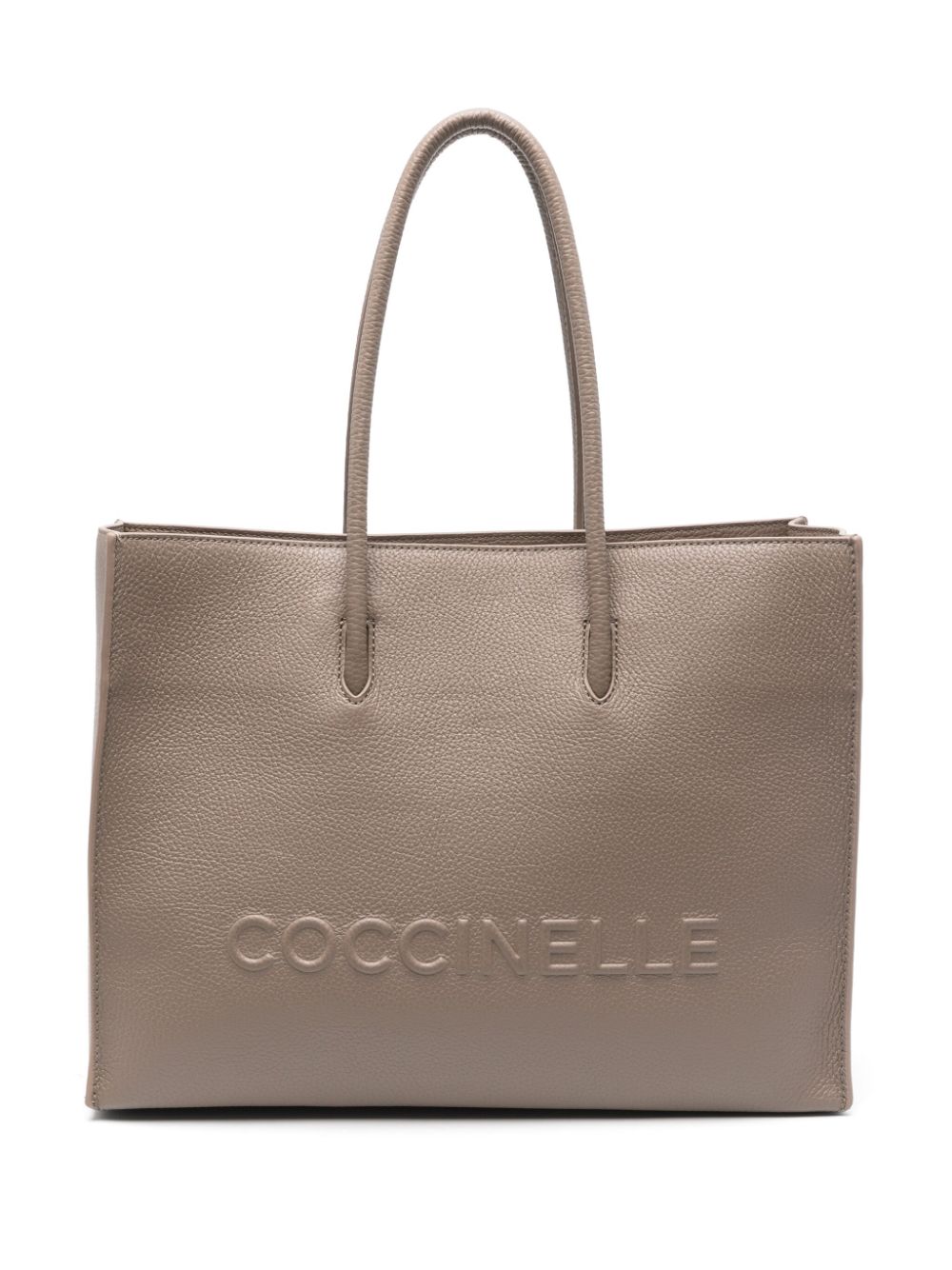 Shop Coccinelle Medium Myrtha Maxi Logo Tote Bag In Grey