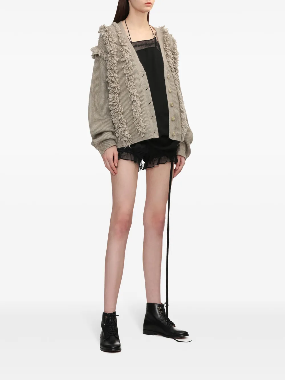 Uma Wang fringeshearling stripes ribbed jumper - Beige