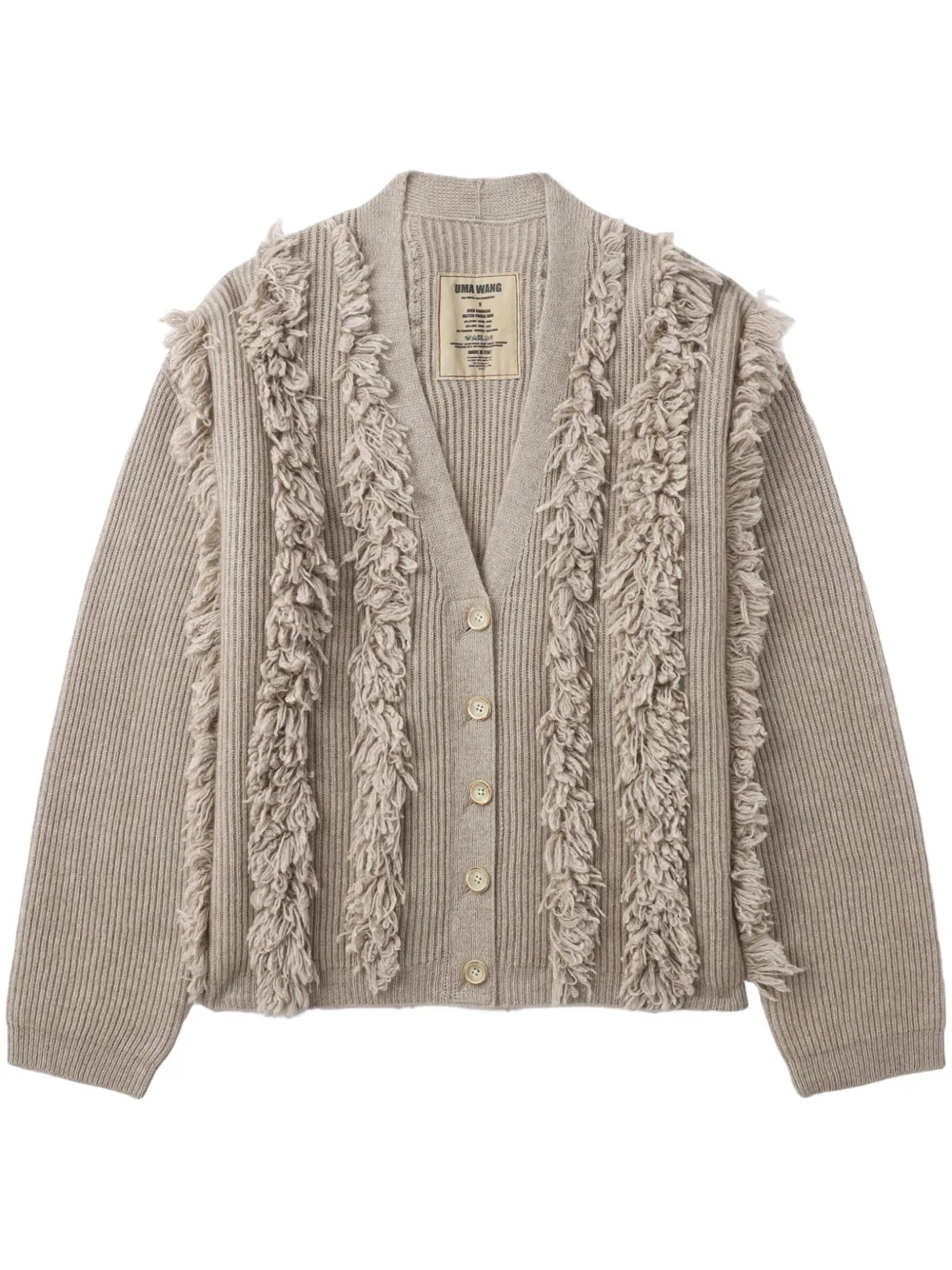 Uma Wang fringeshearling stripes ribbed jumper - Neutrals