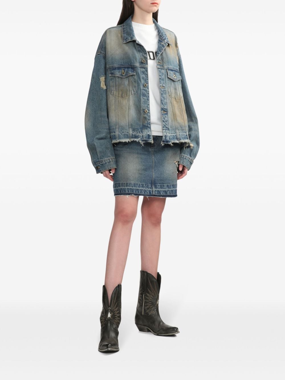 We11done ripped detailing denim skirt - Blauw