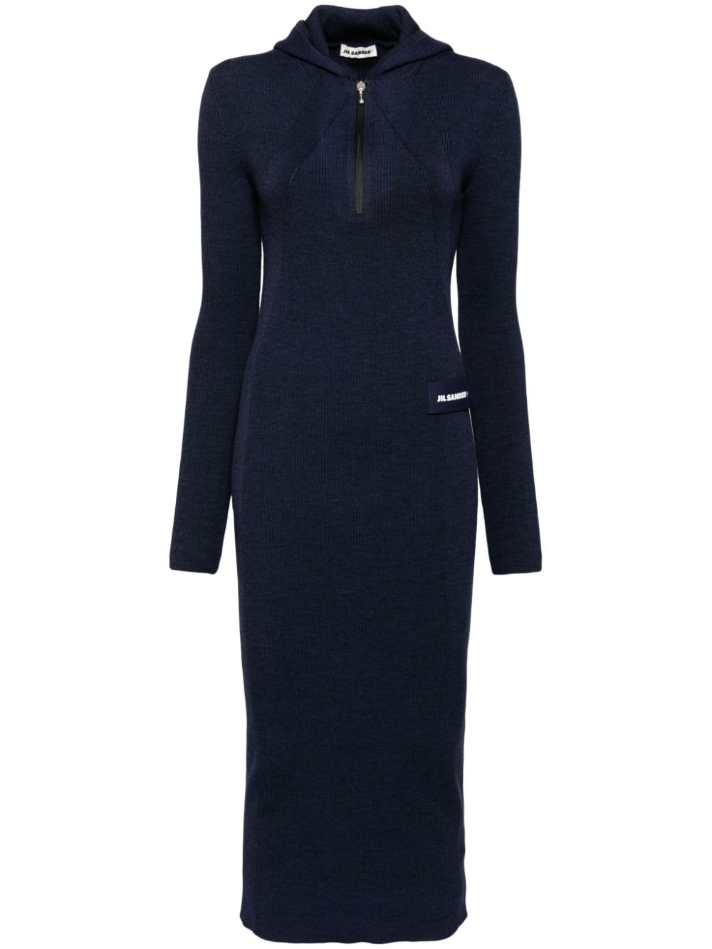 Jil Sander Logo-patch Knitted Dress In Blue