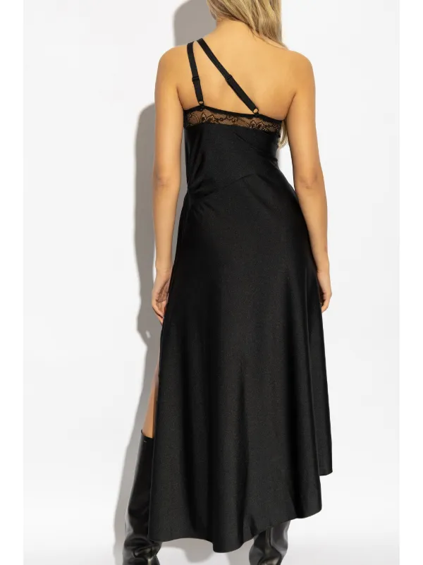 white dress with black lace overlay L'AGENCE Fenna Silk Lace Dress In Ivory/Black