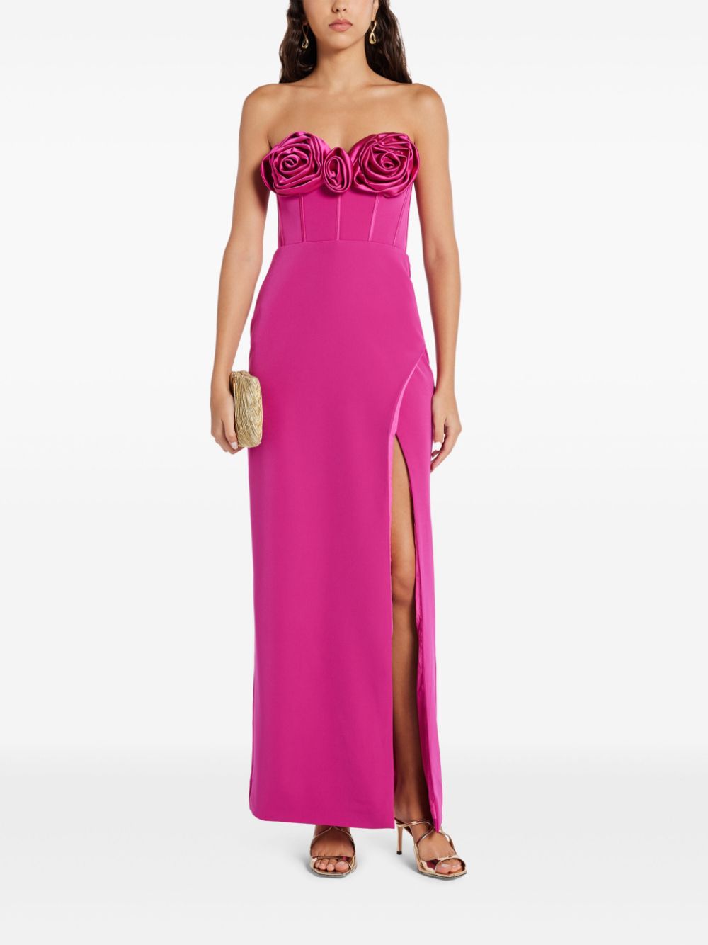 Monique Lhuillier rose-appliqué gown - Roze