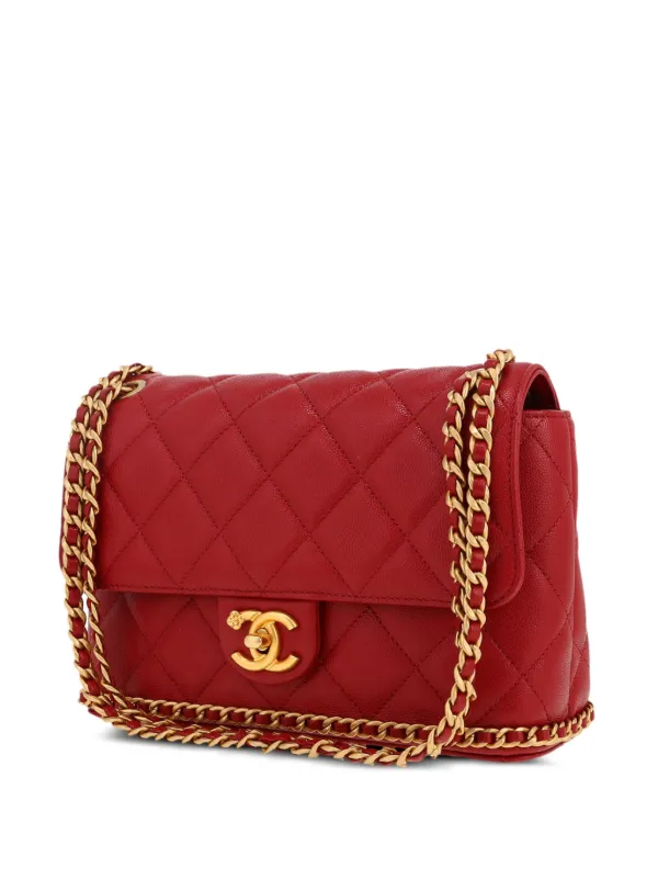 VINTAGE シャネル フラップバッグ17cm レッド CHANEL 1990年頃製 バイカラークラシックフラップチェーンバッグ