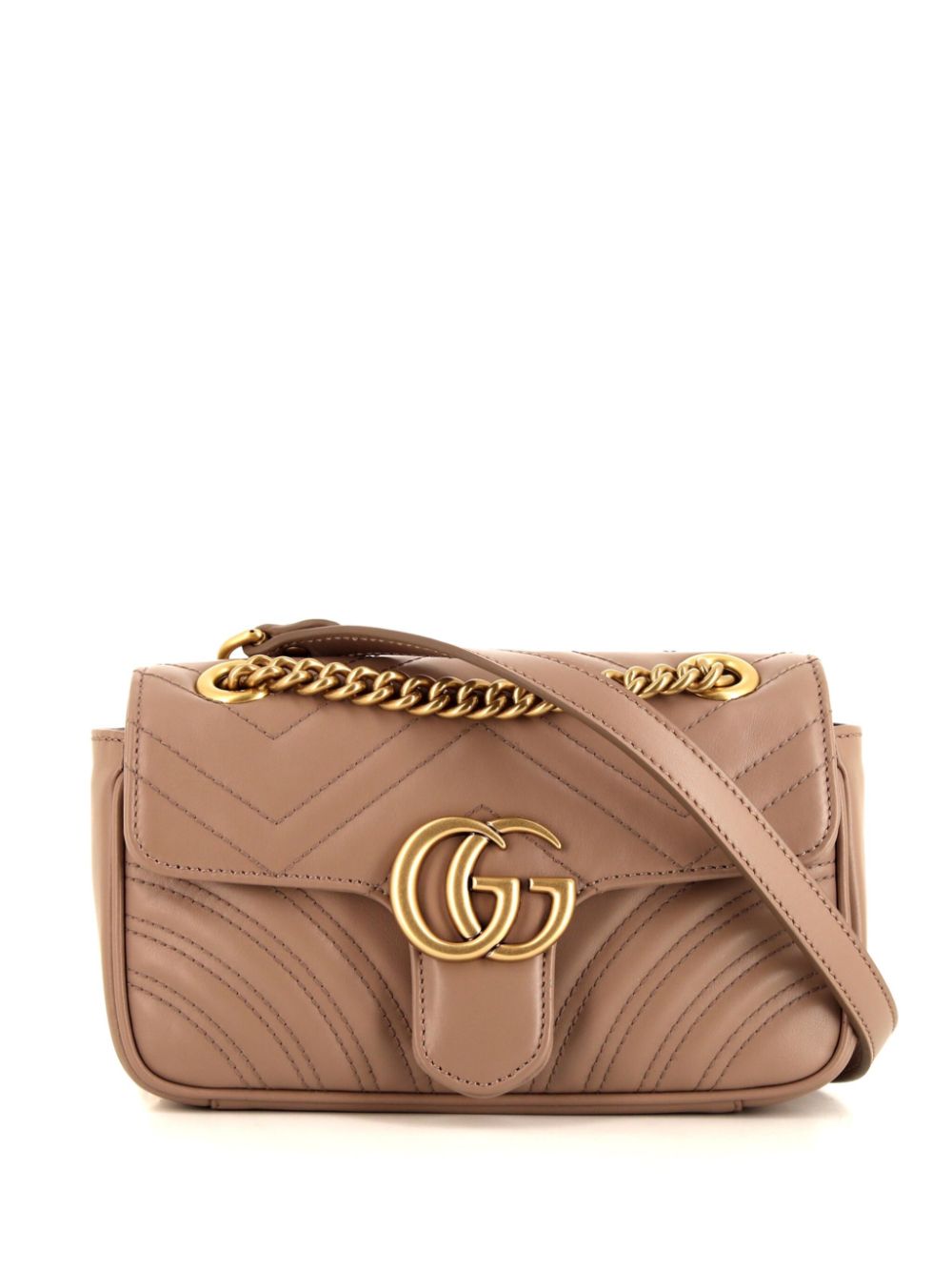 Pre-owned Gucci 2020 Mini Gg Marmont Shoulder Bag In Neutrals