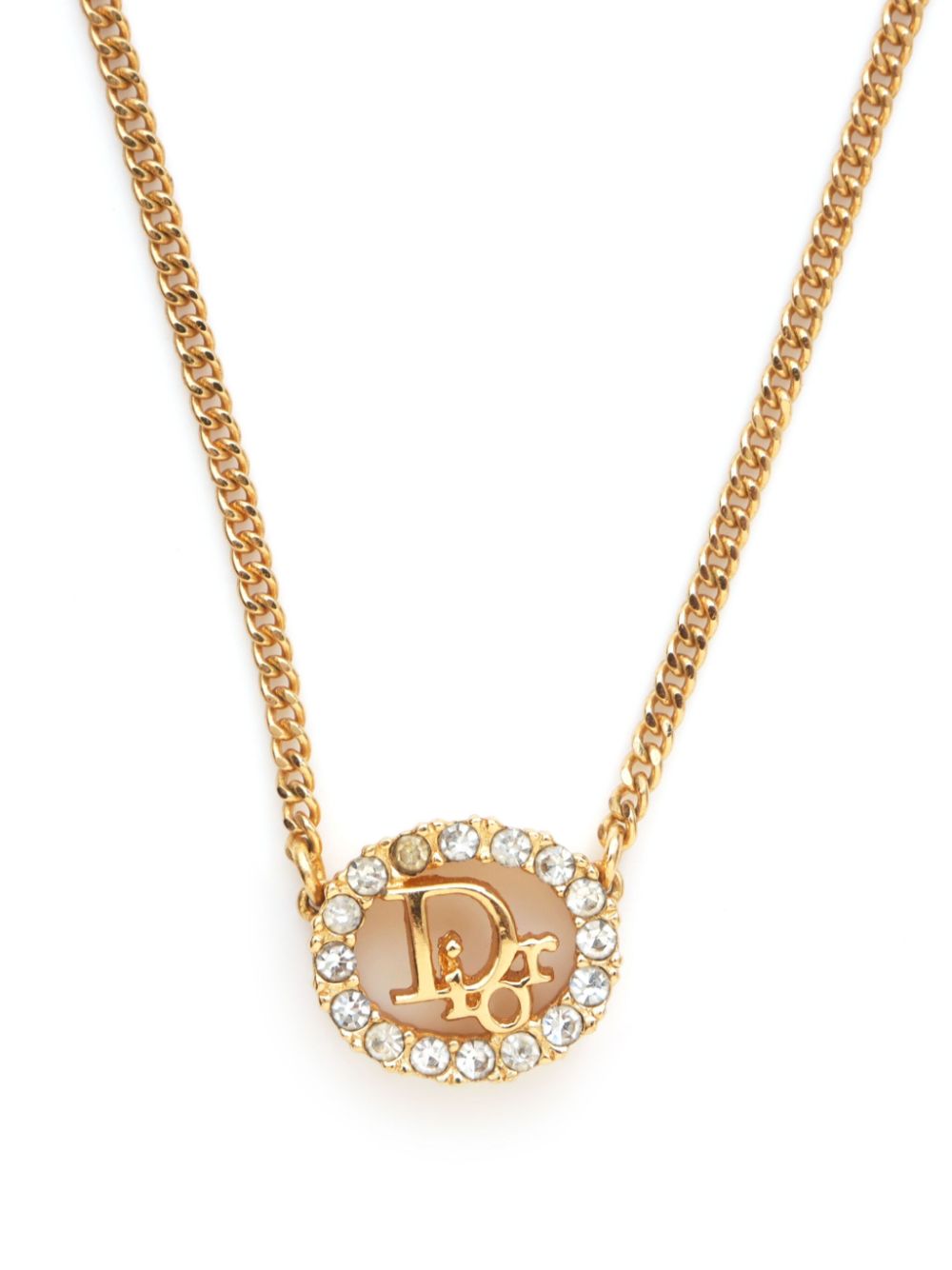 Christian Dior Pre-Owned crystal-embellished logo-pendant necklace - Goud