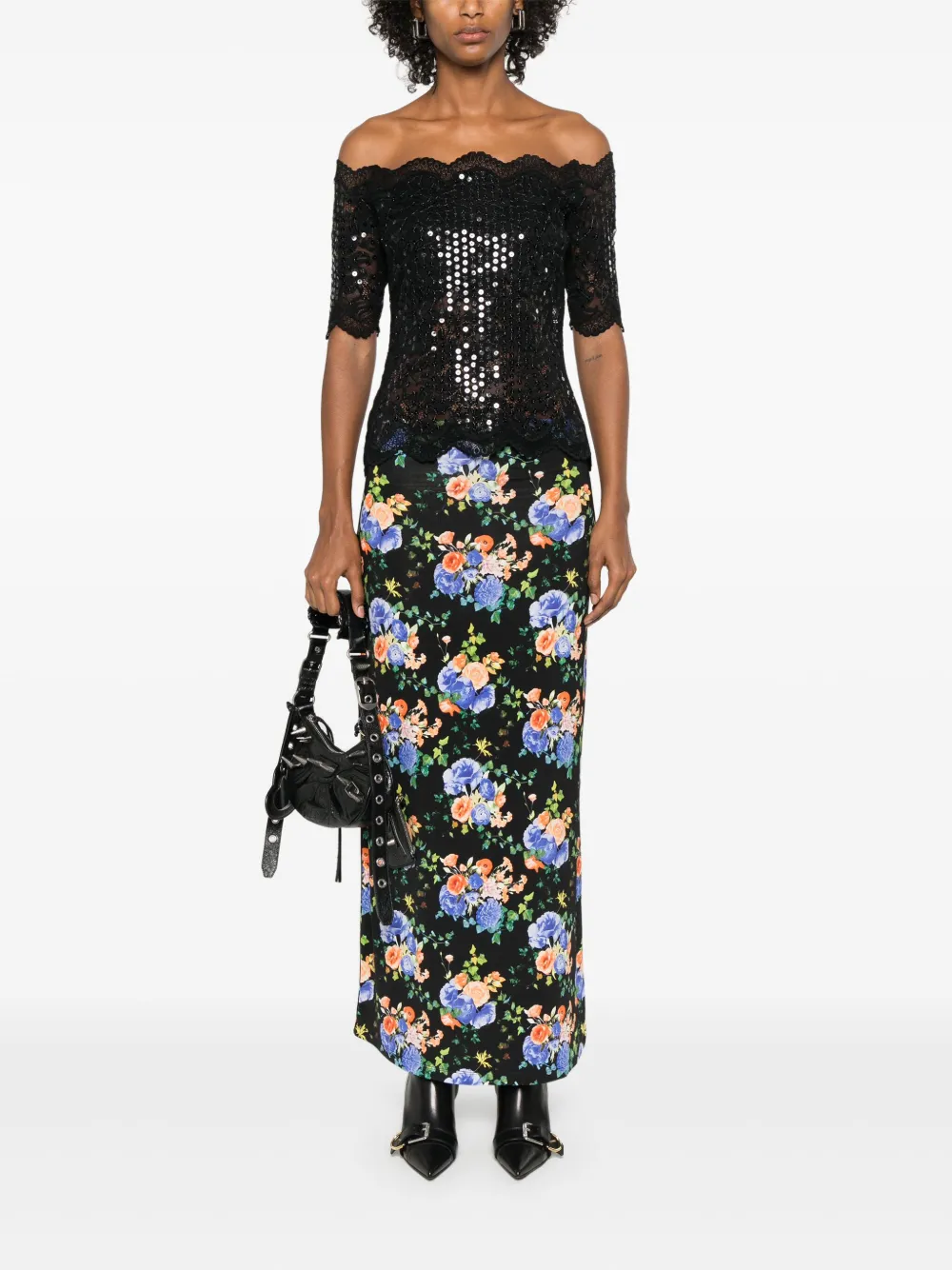 Rabanne off-shoulder top - Zwart