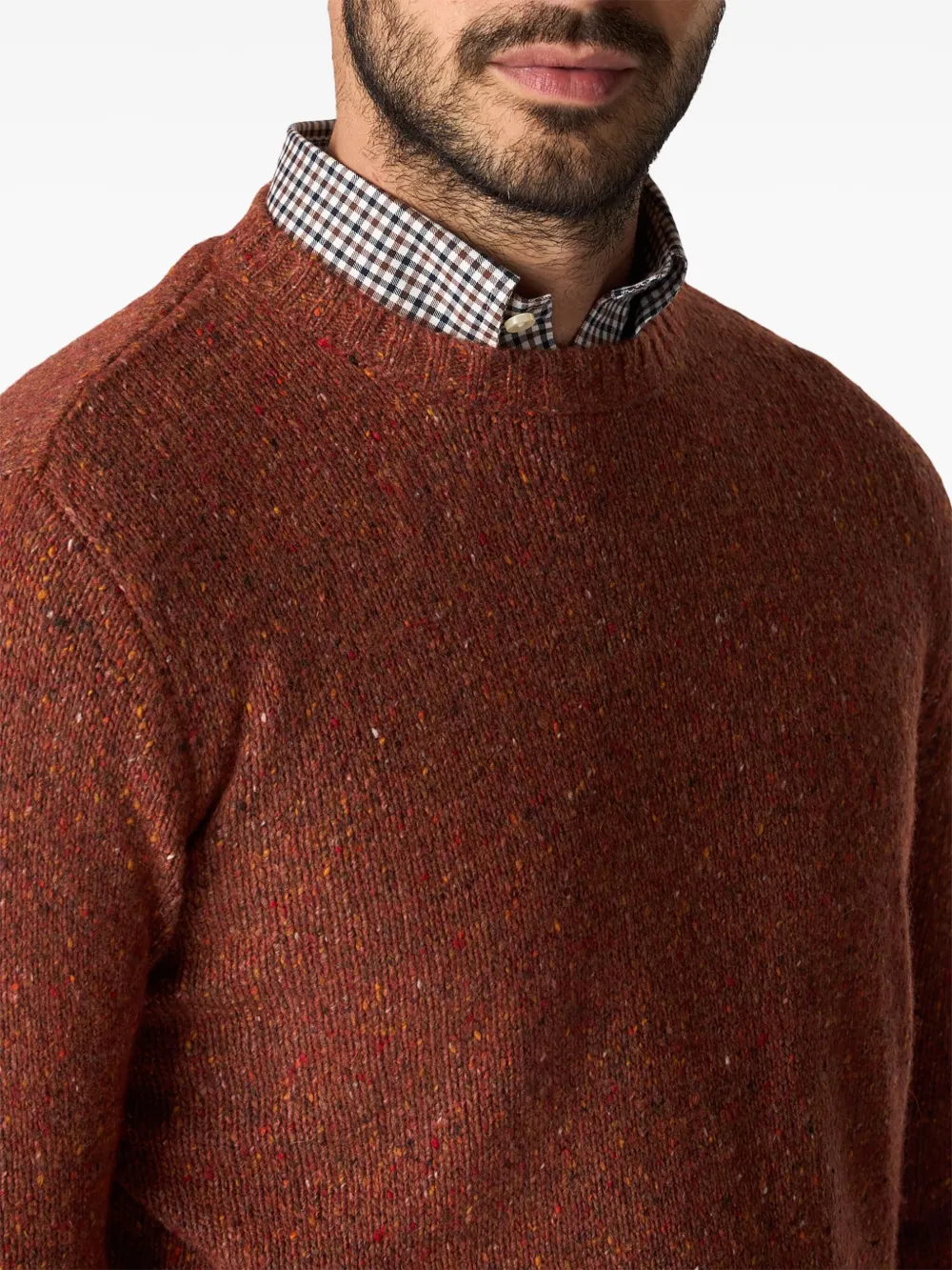 Brooks Brothers Gespikkelde trui met ronde hals - Bruin