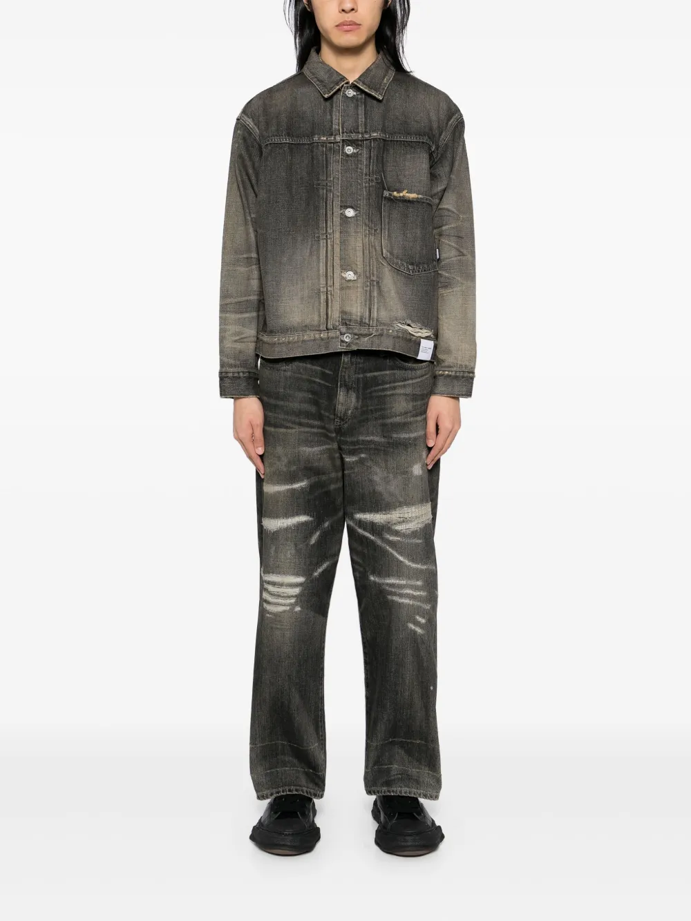 Neighborhood Jeans met wijde pijpen - Zwart