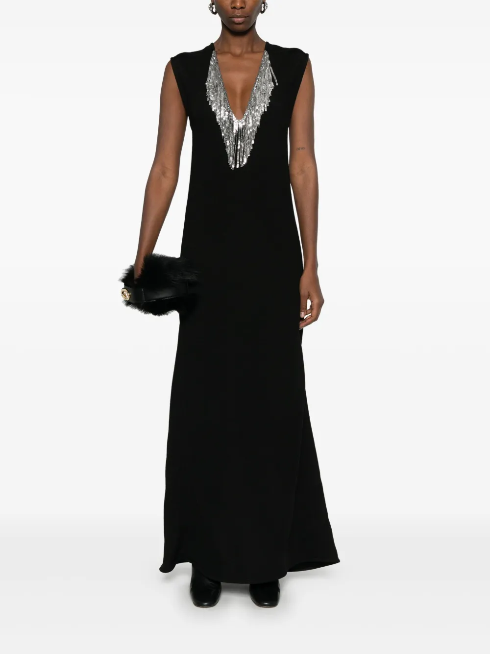 jilsander Jil Sander Mesh maxi-jurk met franje - Zwart