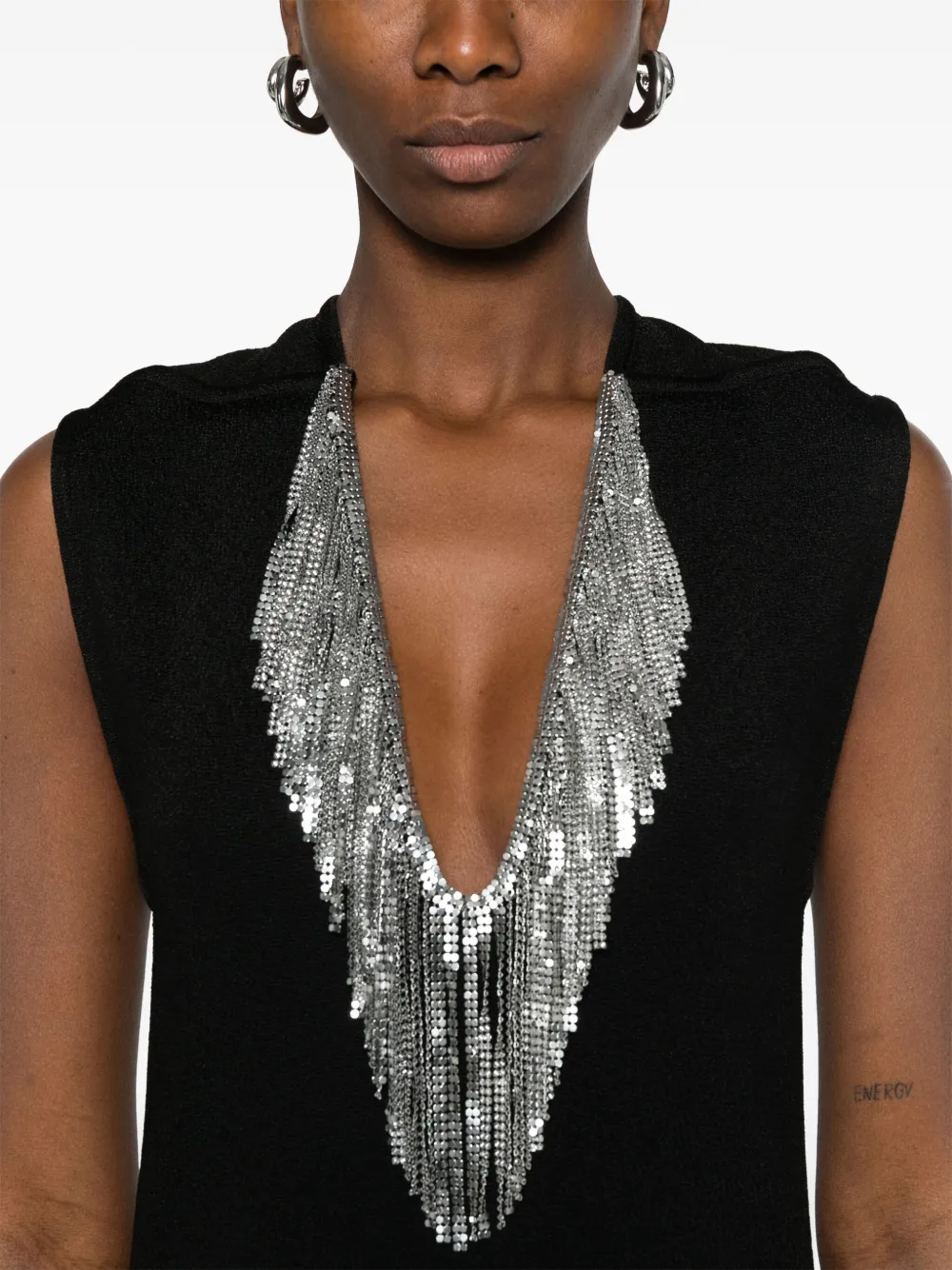 Jil Sander Mesh maxi-jurk met franje Zwart