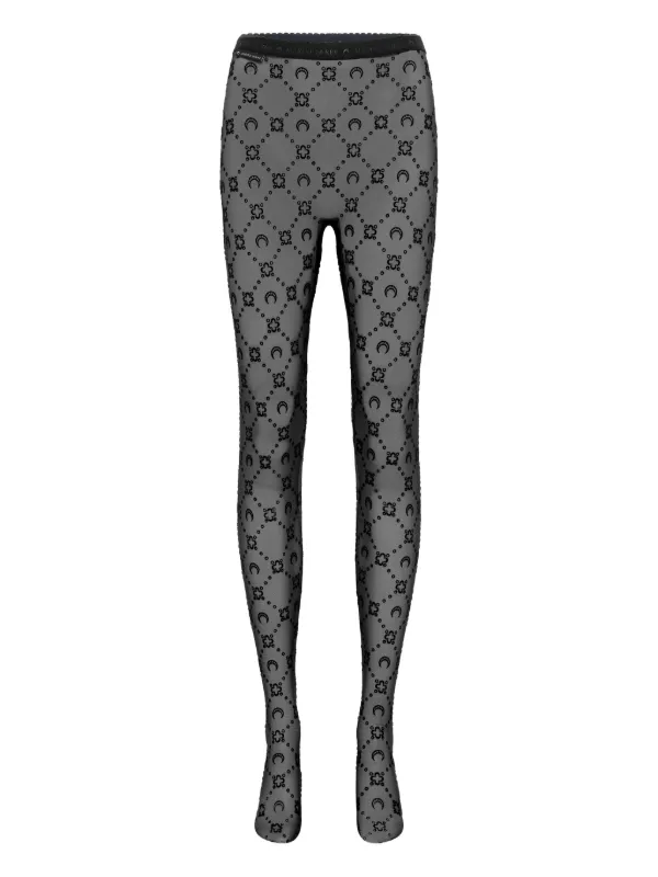【関税込み】Marine Serre ブラック Moonogram タイツ Moonogram flocked mesh tights in black - Marine Serre