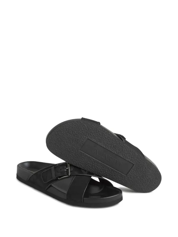 サンダル・ミュール Valentino Garavani Black Leather Fussfriend Slippers Valentino Garavani Fussfriend double-strap Leather Slides