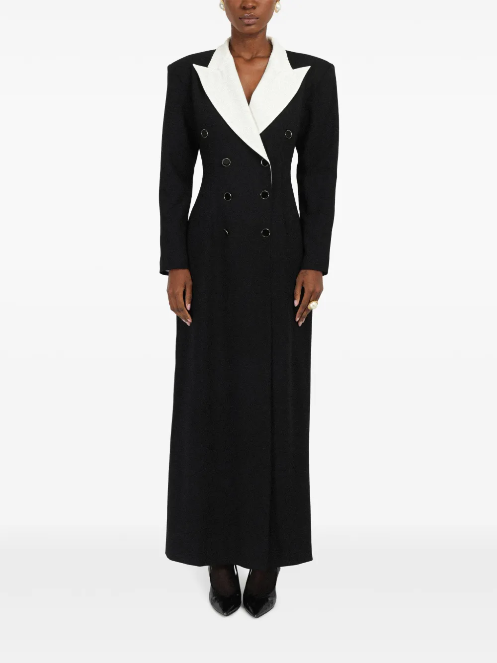 Rowen Rose Smoking maxi-dress met contrasterende kraag - Zwart