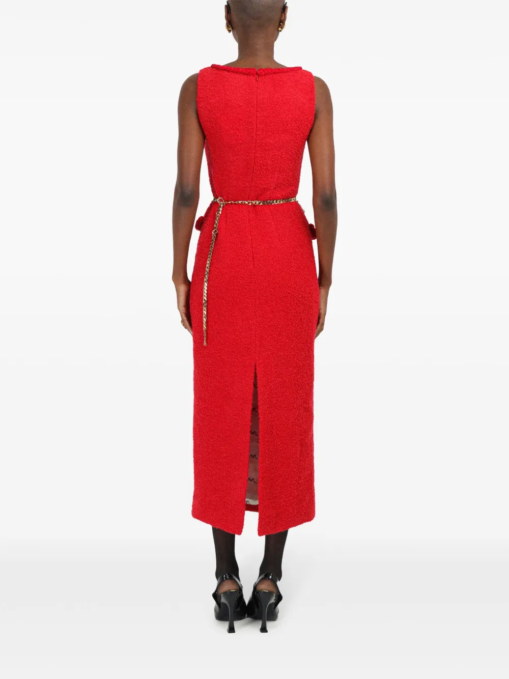 ROWEN ROSE SLEEVELESS TWEED MAXI DRESS 