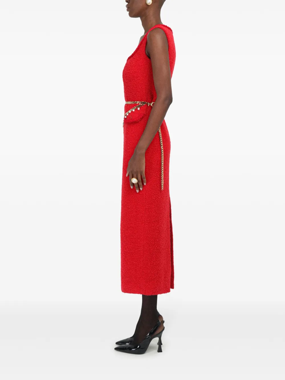 ROWEN ROSE SLEEVELESS TWEED MAXI DRESS 