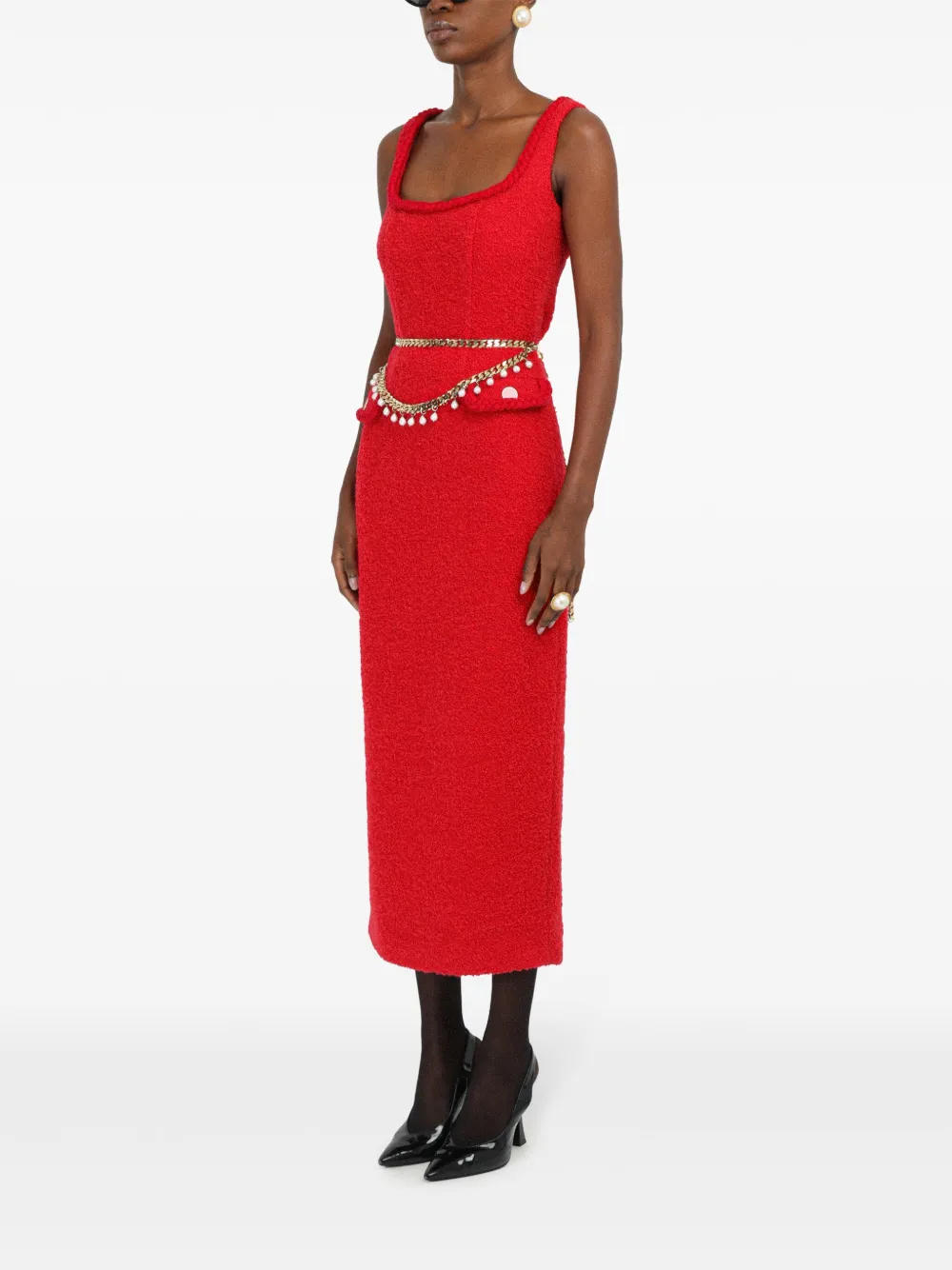ROWEN ROSE SLEEVELESS TWEED MAXI DRESS 