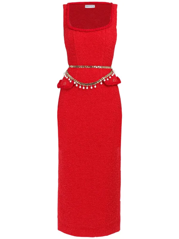 クリスマスファッション Rowen FARFETCH | Red | Dress Maxi Tweed Sleeveless Rose ワンピース