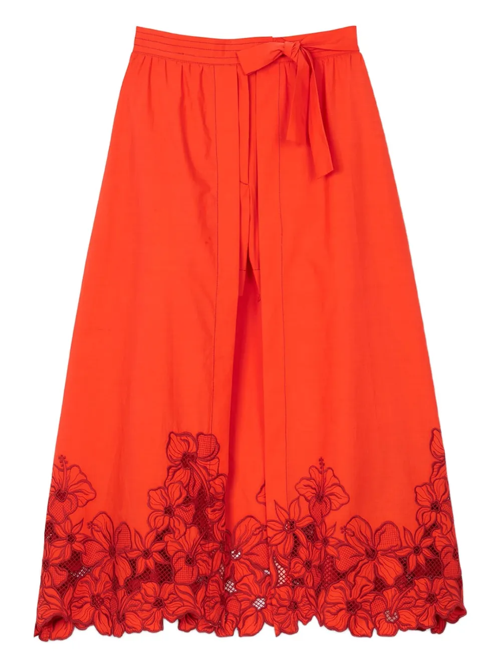 Sandro Womens Rouges Tie-waist Lace-trim Cotton-blend Midi Skort In Red
