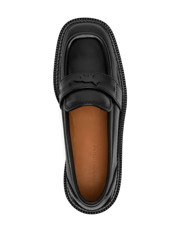 【関税込み】Maison Kitsune ブラック レザー ローファー Maison Kitsuné Leather Loafers | Black | FARFETCH