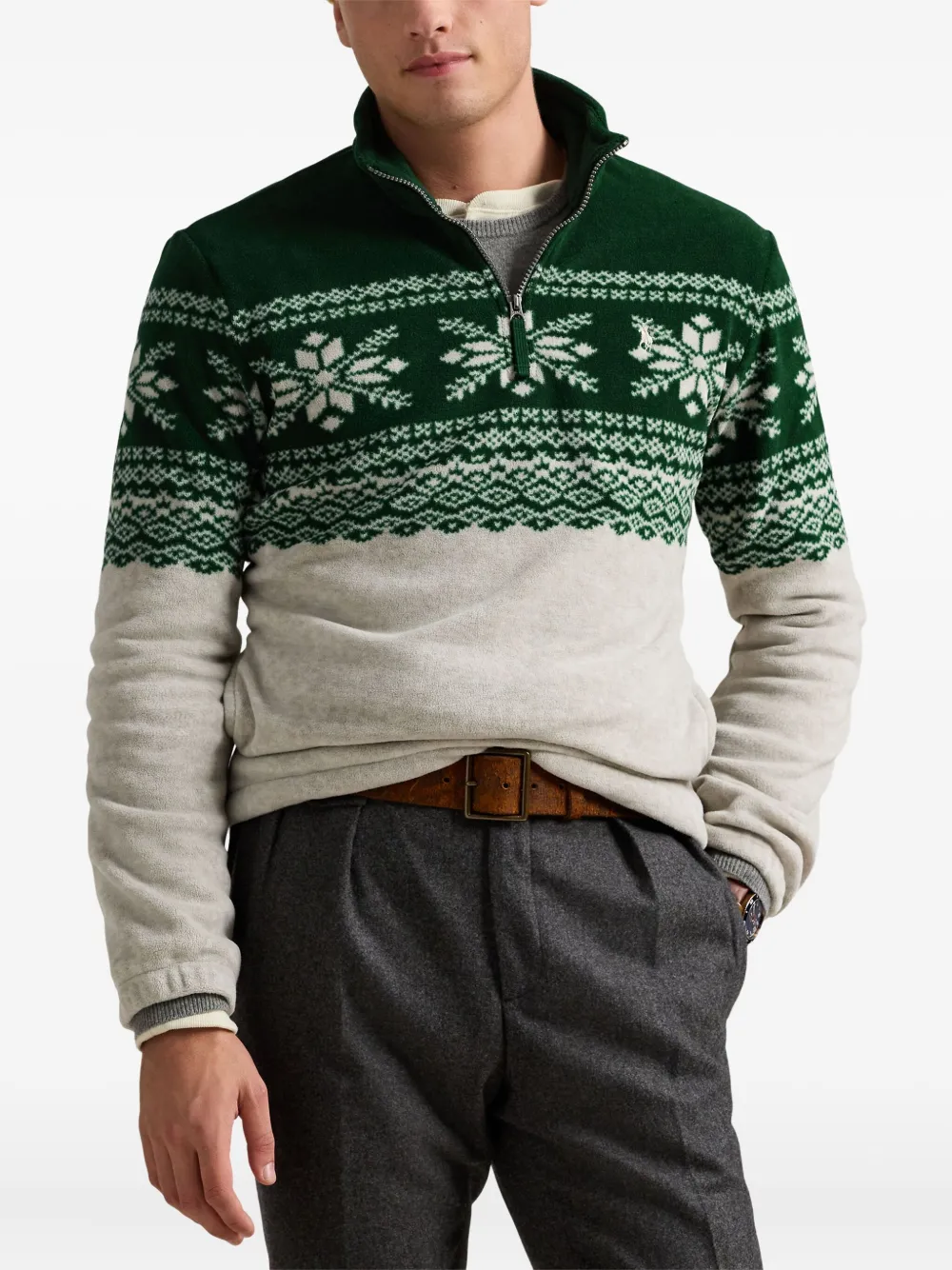 Polo Ralph Lauren Snowflake fleece trui met halve rits Groen