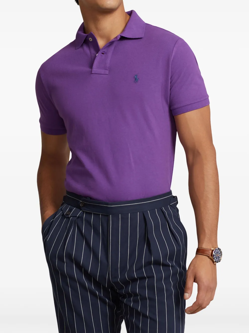 Polo Ralph Lauren Logo Embroidery Short-sleeved Polo Shirt In Purple
