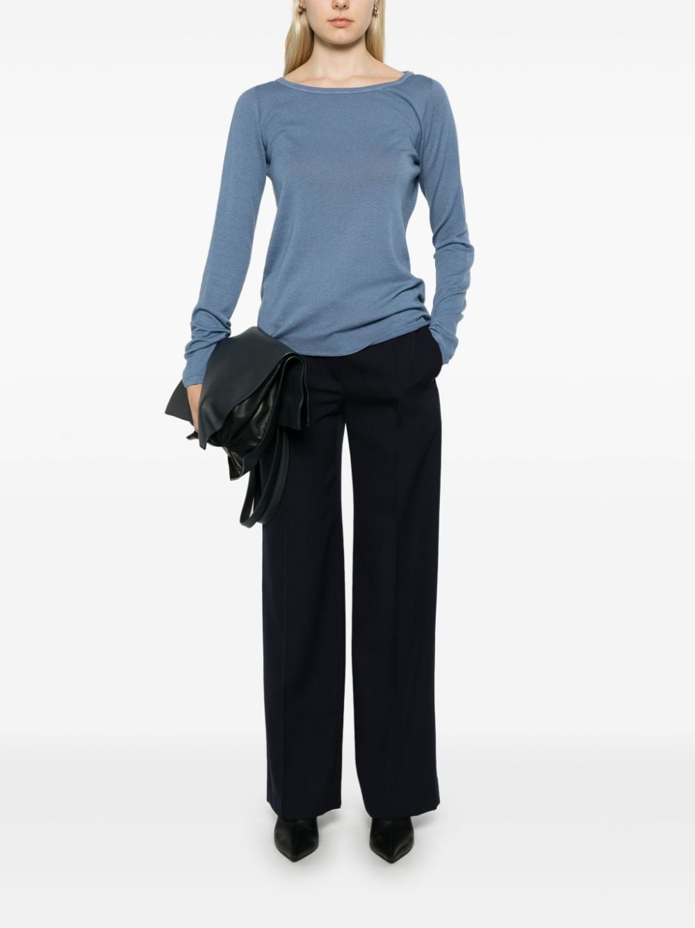 Shop Majestic Fine-knit Sweater In Blue