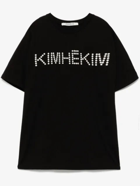 Kimhekim faux pearl embellishment logo T-shirt