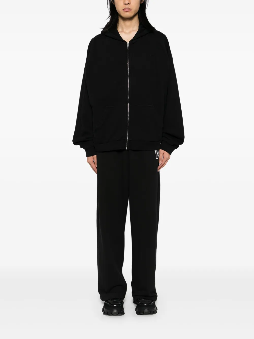We11done Hoodie met rits - Zwart