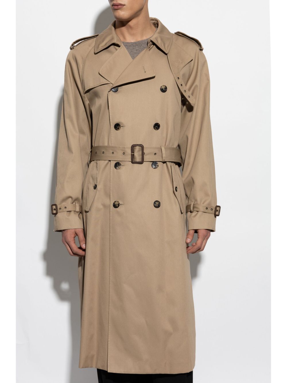 Saint Laurent Trenchcoat met gabardine weving Beige