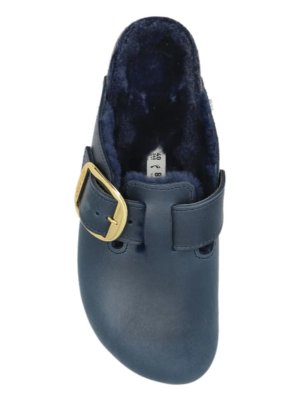 Birkenstock Boston Big Buckle Shearling Mules | Blue | FARFETCH