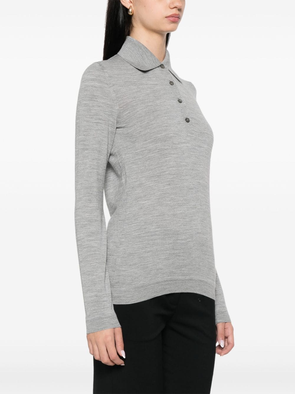 Shop Goes Botanical Merino Wool Polo Top In Grey