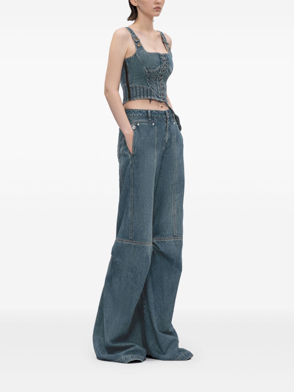 Feng Chen Wang draped cargo jeans Blauw