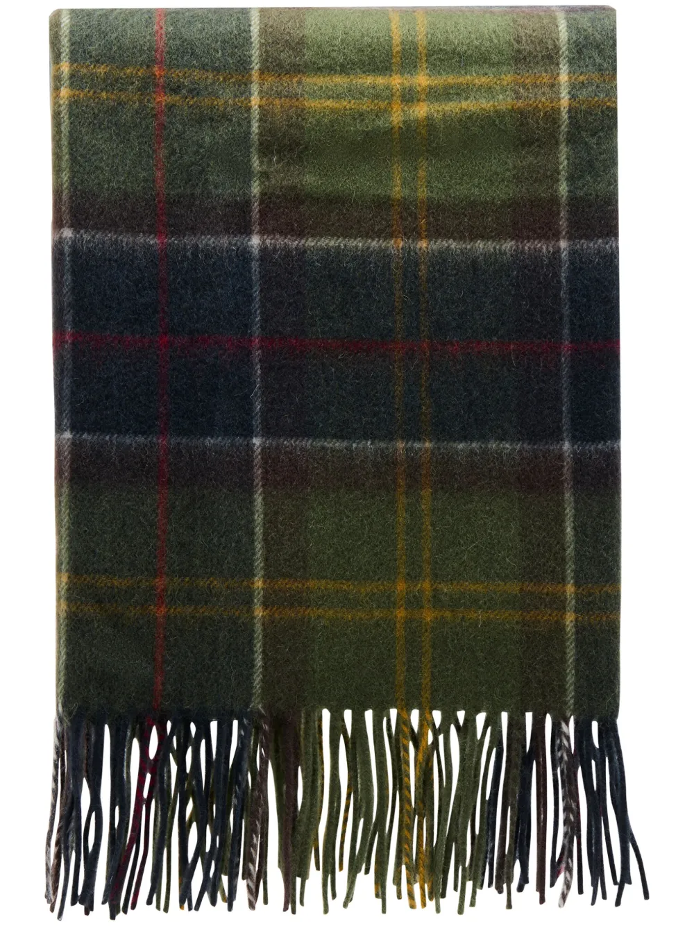 Barbour Plaid Wool Blend Scarf With Fringes In Yellow