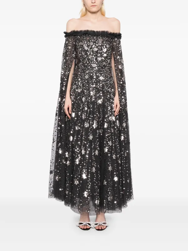 Needle & Thread Shooting Stars Cape Ankle Dress | Black | FARFETCH