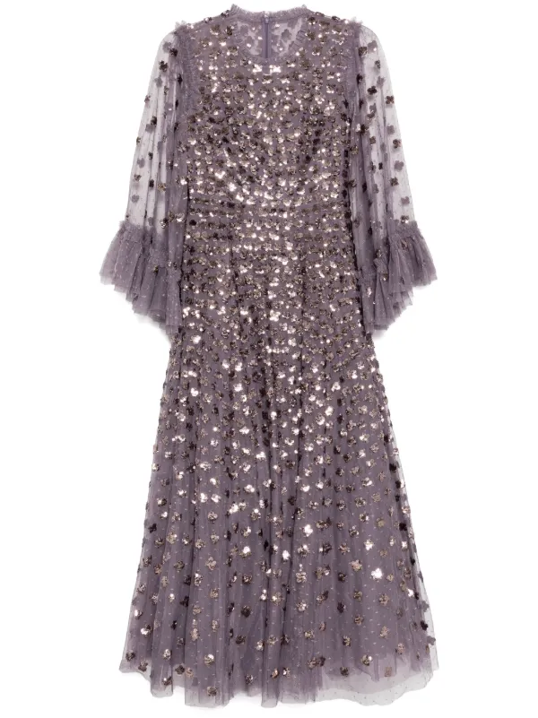 purple grey maxi dress Rihoas Sequins Floral Jacquard Maxi Dress